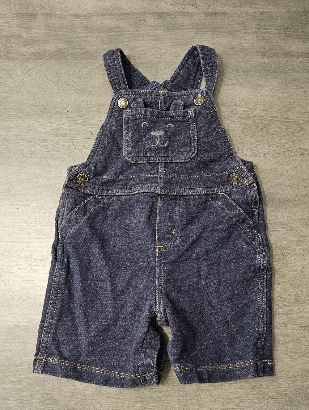 Carter's Navy Denim Short Overalls with Bear Face- 24m